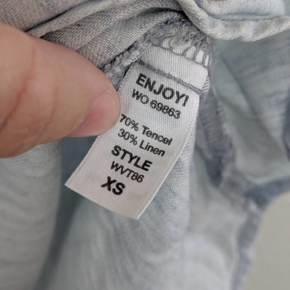Michael Stars Blouse XS Blue Chambray Embroidered Inset Boho Casual - Picture 5 of 6